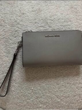 Michael Kors Taupe Leather Wristlet with Quilted Interior